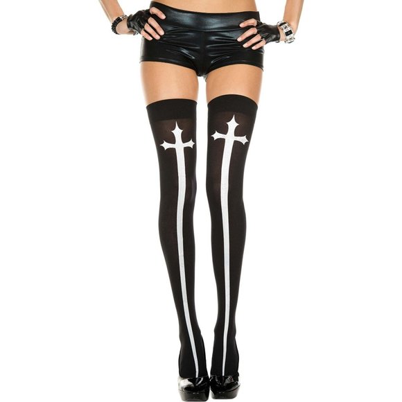 Black and White Cross Print Stockings 4629 - Picture 1 of 1